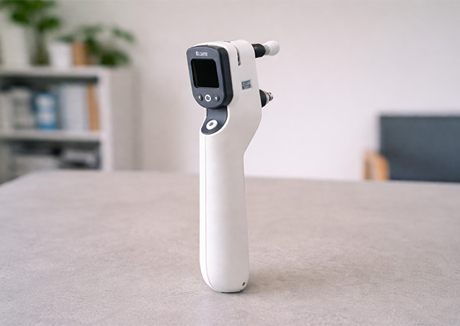 アイケア眼圧計（リバウンド式）で眼圧を測定している様子