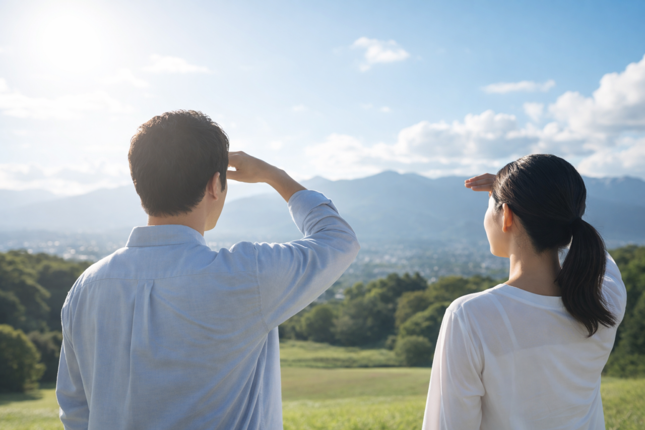 遠くの景色を見ることで目を休めるイメージ
